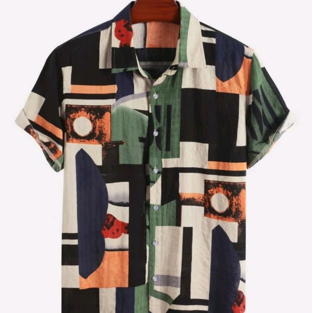 Men's button down art print shirt